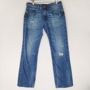 Vigoss Jeans Mens 34X30 Blue Terrain Straight Leg Distressed Medium Wash Denim